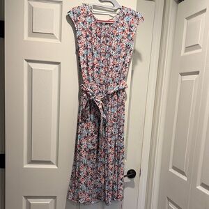 LOFT Floral Print Dress - Blue and Pink